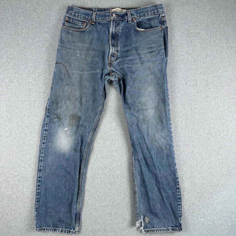 Vintage Levi 505 Jeans Mens 36x32 Distressed Thrashed Regular Fit Denim Rodeo